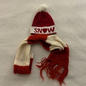 Snow Beanie and Vintage Hand-knit Scarf